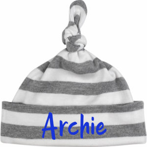 Personalised Grey and White Striped Baby Sleep Hat