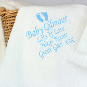 Personalised Blue Footprint Baby Shawl Blanket