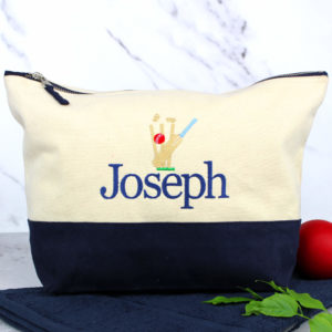 Personalised Cricket Embroidered Travel Wash Bag