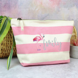 Personalised Flamingo Pink and Cream Wash Accessory Bag