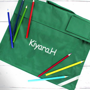 Personalised Embroidered Name School Book Document Satchel Bag - Green