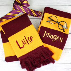 Personalised Scarlet & Gold Wizard Scarf - Gold Embroidery