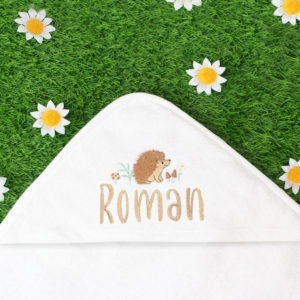 Personalised Hedgehog White Hooded Baby Bath Towel