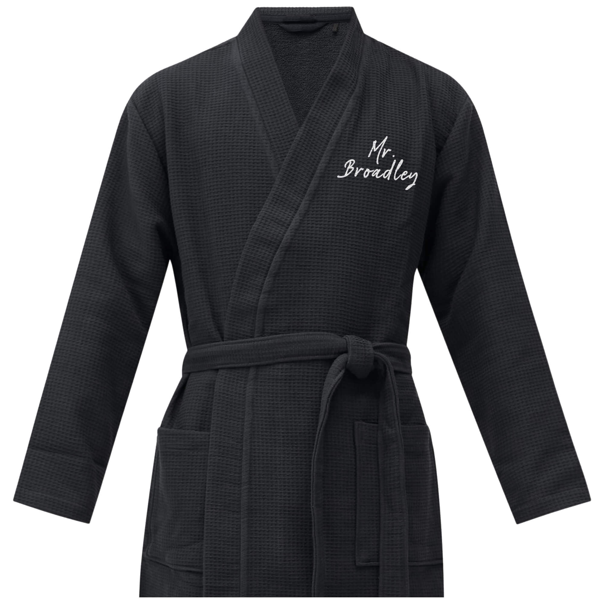 Amazon.com: Mens Knit Waffle Robe Bathrobe Spa Robe Long Sleeves Kimono  Adult Hotel Nightgown,Black,M : Clothing, Shoes & Jewelry