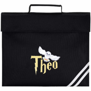 Personalised Owl & Wizard Name School Book Bag - Black