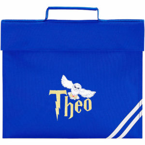 Personalised Owl & Wizard Name School Book Bag - Blue
