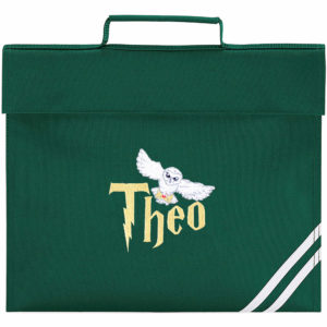 Personalised Owl & Wizard Name School Book Bag - Green