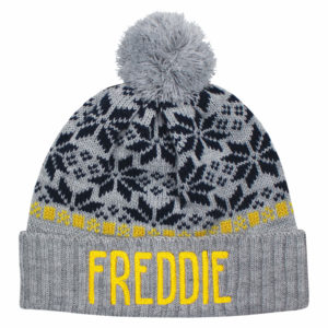 Personalised Child's Fair Isle Chunky Knit Grey Bobble Hat