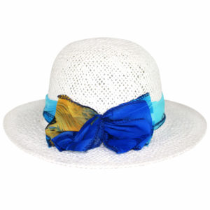 White Straw Summer Sun Beach Hat with Bow