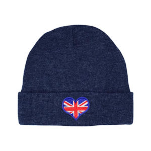Union Jack Flag Love Heart Thermal Knit Navy Beanie Hat