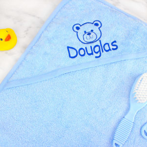 Personalised Blue Super Soft Hooded Teddy Bear Bath Towel