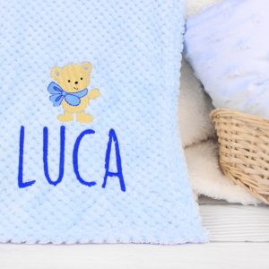 Personalised Fluffy Blue Teddy Bear Baby Blanket