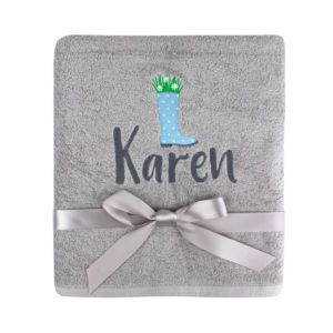 Personalised Cotton Embroidered Gardening Hand Towel - Grey with Charcoal Embroidery