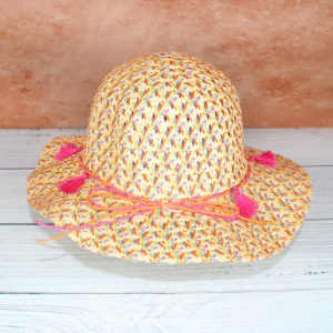 Straw Summer Sun Beach Hat with Pink Tassels