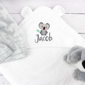 Personalised White Baby Koala Hooded Towel with Fluffy Ears