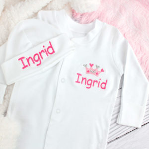 Personalised Princess Pink Crown Sleepsuit & Hat Gift Set