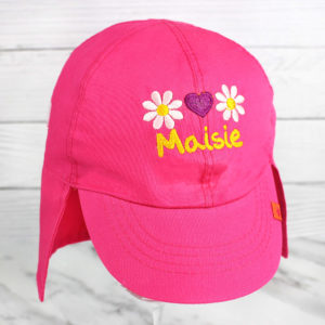 Personalised Pink Daisy and Heart Legionnaire Sun Hat