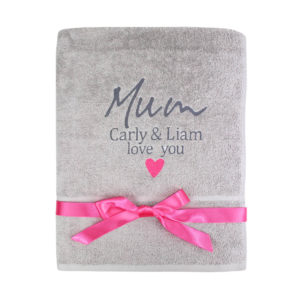 Personalised Mum & Gift Message Super Soft Cotton Bath Towel - Silver Grey