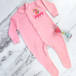 Personalised Baby Unicorn Pink Sleepsuit