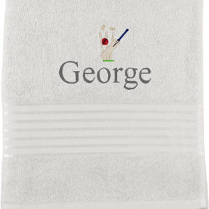 Personalised Cricket Embroidered Towel - White