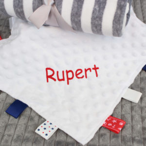 Personalised White Baby Taggy Comforter