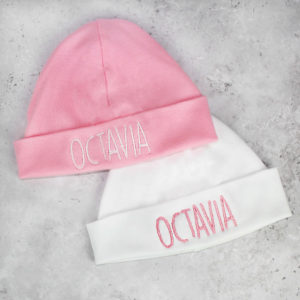 Personalised White & Pink 2 Pack Baby Cosy Sleep Hat