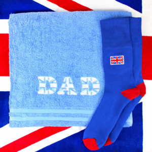 Dad Union Jack Great Britain Embroidered Bath Towel & Socks Set