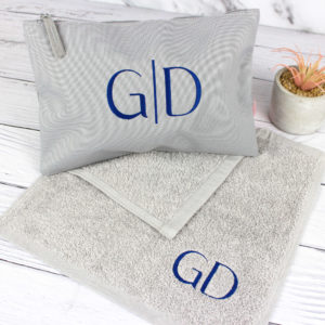 Personalised Travel Wash Bag & Flannel Face Cloth - Silver Grey