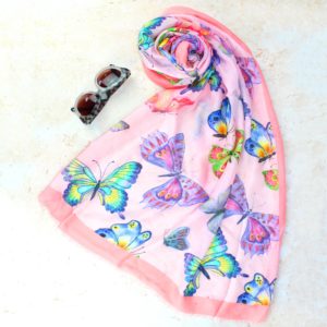 Super Soft Bright Pink Butterfly Scarf