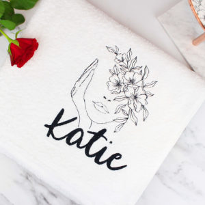 Personalised Minimalist Floral Line Art White Pamper Towel