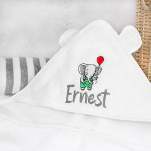 Personalised White Baby Elephant Hooded Towel with Fluffy Ears