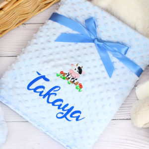 Personalised Cute Baby Cow Design Blue Bubble Blanket