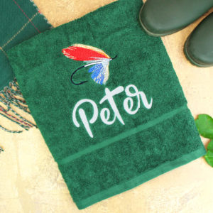 Personalised Green Fly Fishing Gift Towel