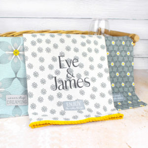 Personalised Floral Daisy Patterned Cotton Tea Towels Set
