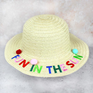 Straw Summer Beach Hat with Fun in the Sun Colourful Embroidery