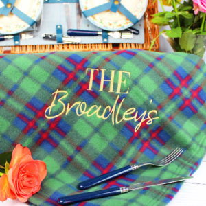 Personalised Large Picnic & Beach Green Tartan Fleece Blanket
