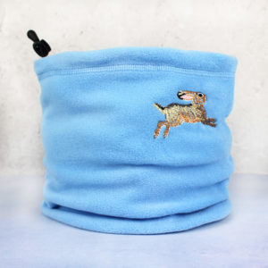 Embroidered Belgian Hare Blue Fleece Snood Scarf