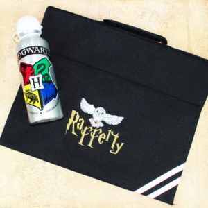 Personalised Wizard Name School Book Bag & Hogwarts 600ml Aluminium Water Bottle