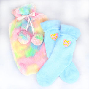 Personalised Heart Monogram Bed Socks and Colourful Pink Hot Water Bottle Gift Set