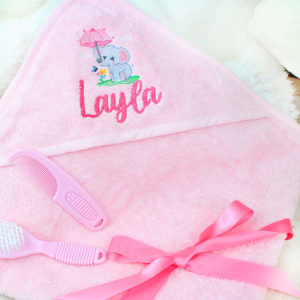 Personalised Pink Elephant Hooded Bath Towel