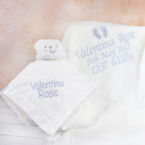 Personalised Gift Message White Baby Shawl with 3D Teddy Comforter
