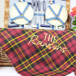 Personalised Large Picnic & Beach Burgundy Tartan Fleece Blanket