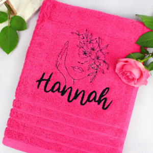Personalised Minimalist Floral Line Art Pink Pamper Towel