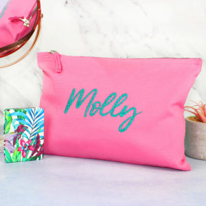 Personalised Travel Makeup Wash Bag & Floral Compact Mirror Set