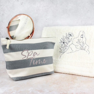 Women's 'Spa Time' Striped Makeup Bag & Bath Towel Gift Set