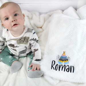 Personalised Cute Scandi Style Teepee White Baby Blanket