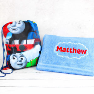 Personalised Thomas the Tank School Drawstring Bag and Swimming Towel