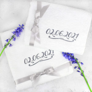 Personalised Wedding Date Bath Towels Gift Set