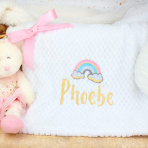 Personalised Fluffy White Rainbow Baby Blanket