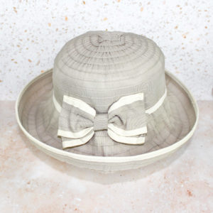 Wide Brim Grey Contrast Summer Sun Hat with Bow Detail